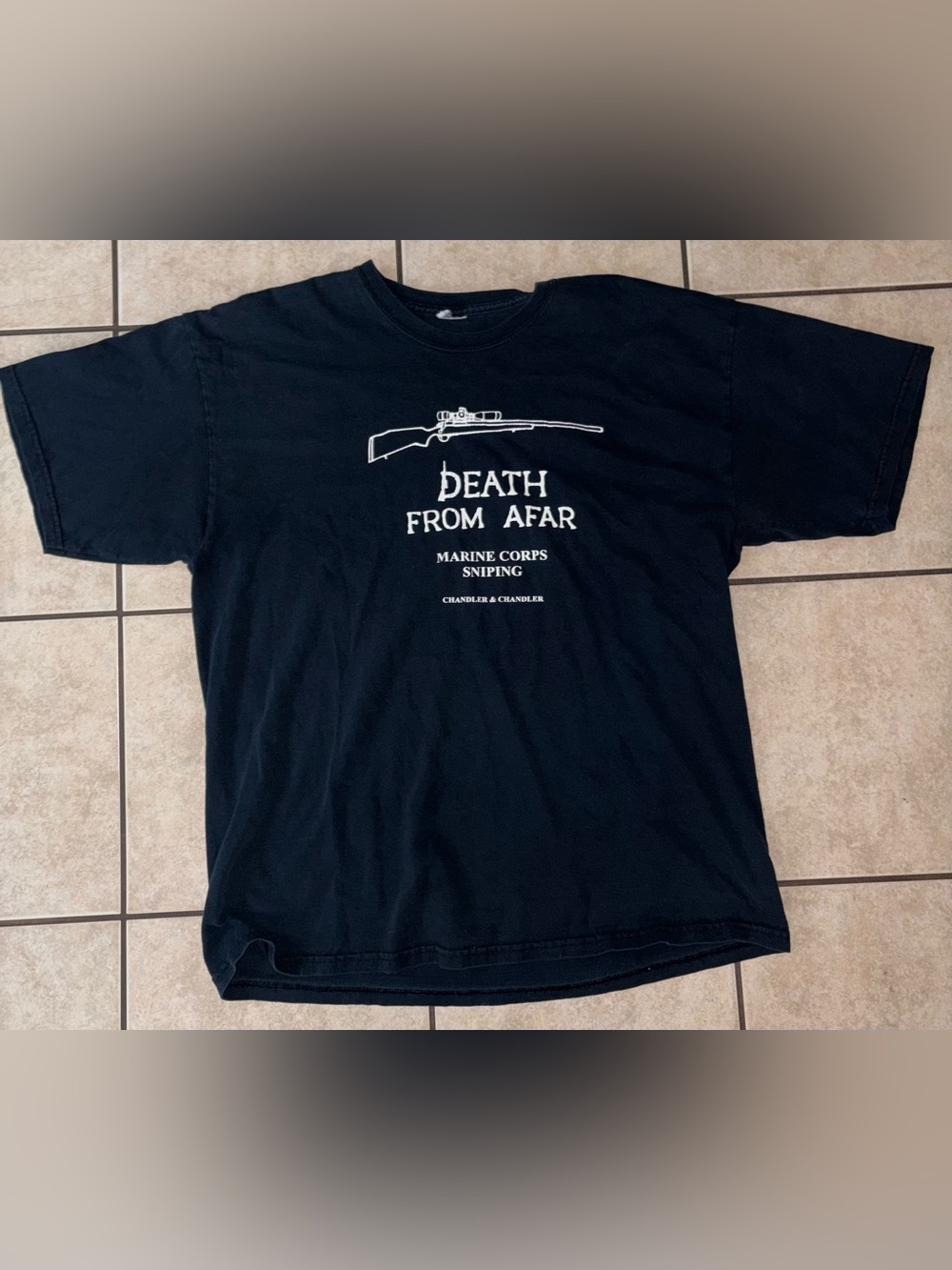 Vintage Death From Afar Marine Corps Sniping Graphic Tee Black & White